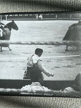 Vintage Agnes B. Black & White Bullfighting Photo Print Leather Wallet